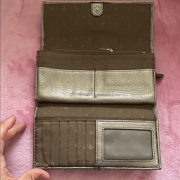 Fossil Y2K Metallic Gunmetal Silver Leather Large Bifold Wallet - Picture 5 of 17
